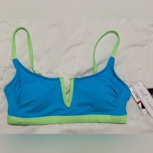 Salt + Cove Blue and Lime Green V-Notch Ribbed Bikini Top